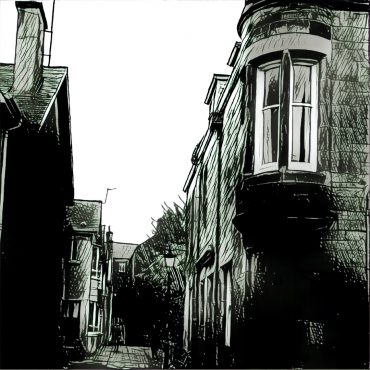 a narrow lane between old buildings